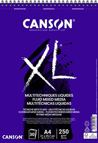 CANSON XL Fluid Mixed Media Pad for Liquid Mixing Techniques DIN A4 30 Sheets 250 gm2