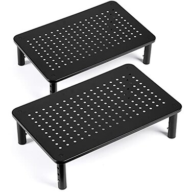 LOTEYIKE TVMonitor Riser Desktop Stand Flat Screen Sturdy Metal Laptop Computer Shelf for Printer iMac 3 Height Adjustable PC with Mesh Platform 2 Pack