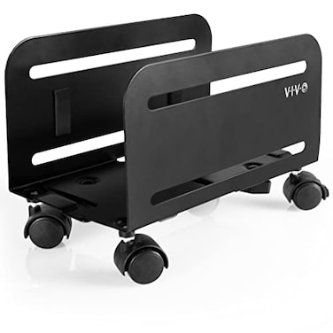 VIVO Computer MidTower Case CPU Steel Rolling Stand Adjustable Mobile Cart Holder with Locking Caster Wheels Black CARTPC01