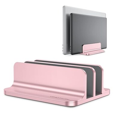 OMOTON Vertical Laptop Stand Updated Double Version Desktop Aluminum Mac Book Stand with Adjustable Dock Size Fits All Mac Book Surface Chrome Book and Gaming Laptops Up to 173 inRosegold