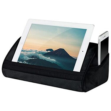 LAPGEAR Original Microbead Tablet Pillow Stand with Phone Pocket Black Fits Most Tablets Style No 35068
