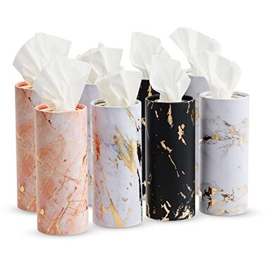 Zodaca 8Pack Car Tissues Cylinder Boxes Round Travel Wipes for Car Cup Holder 50 Tissues Per Container Marble Design