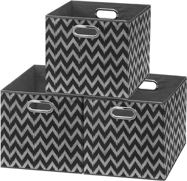 SIMPLE HOUSEWARE 13Inch Collapsible Fabric Cube Storage Bin with Handles Printed Design 3 Pack Black
