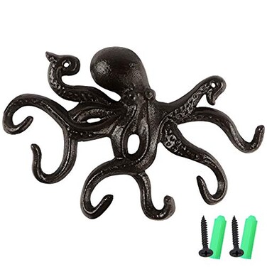 MDLUU Octopus Hook Nautical Wall Key Holder Antique Cast Iron Hook for Coat Hand Towel Bathrobe Jacket