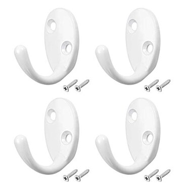 uxcell 4 Pcs Wall Mounted Hook Robe Hooks Single Coat Hanger Hanging Zinc Alloy White