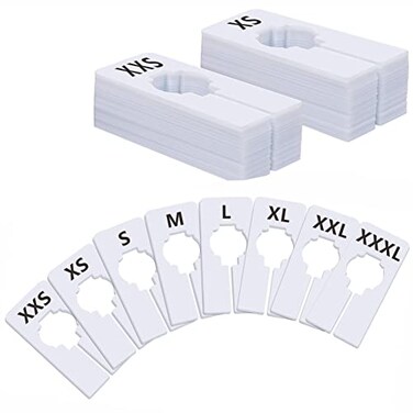 Vantasii 40 Pack Rectangular White Plastic Clothing Size Closet Rack Dividers Hangers Preprinted in 8 Sizes XXS XS S M L XL XXL XXXL 25x 5 Inner Diameter 138