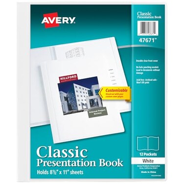 Avery Classic Presentation Book Clear Front Window for Title Page 12 Nonstick Pages 1 White Book 47671
