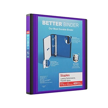 Staples Better 15Inch 3Ring Binder Purple HeavyDuty Binder for School Office Organization