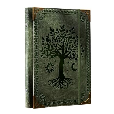 Ovesmusl PU Leather A5 Binder 6 Ring Refillable Journal Cover No Refill Paper A5 Planner Binder Loose Leaf Binder for Notebook 57x83 with Elastic Closure Green Tree