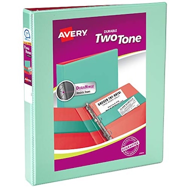 Avery TwoTone Durable View 3 Ring Binder 1 Inch Slant Rings MintCoral Binder 17288