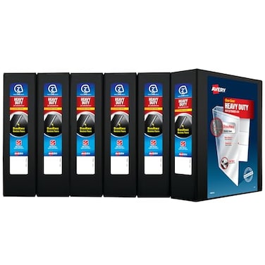 Avery HeavyDuty View 3 Ring Binder 2 One Touch Slant Rings Black Binders Sturdy 6Pack of 79692