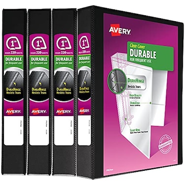 Avery Durable View 3 Ring Binder 1 Inch Slant Rings 4 Black Binders 05737