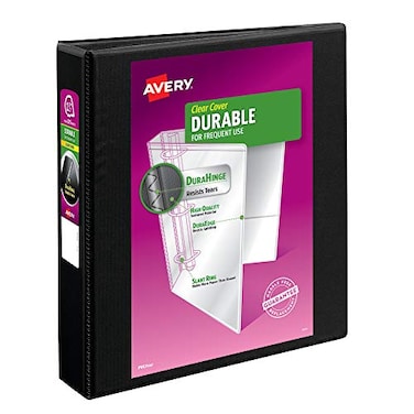 AveryR Durable View 3 Ring Binder 112 Inch EZD Rings 1 Black Binder 09400