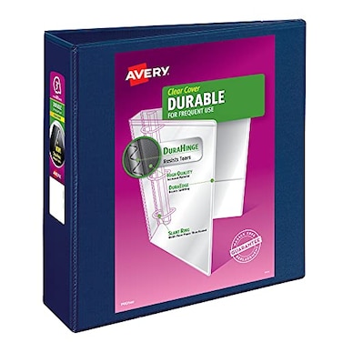 Avery Durable View 3 Ring Binder 3 Inch Slant Rings 1 Blue Binder 17044