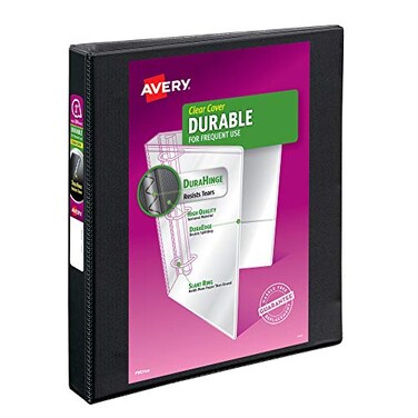 Avery Durable Clear View 3 Ring Binders 1 Inch EZD Rings 1 Black Binder 09300