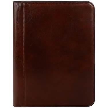 Time Resistance Leather Portfolio A4 Document Folder Italian Handcrafted Padfolio Organizer Brown Gift Box Included