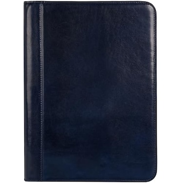 Time Resistance Leather Portfolio A4 Document Folder Italian Handcrafted Padfolio Organizer Blue Gift Box Included