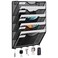 EasyPAG 5 Pocket Mesh Wall File Organizer with Key Hooks Hanging Paper Folder Holder with Classify Label Vertical Wall Mount Mail Organizer for Office Home Classroom Black