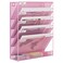 EasyPAG 5 Tier Wall File Holder Mesh Hanging Folder Organizer with Classify Label Versatile Desk File Holder Vertical Wall Mounted Mail Organizer for Office Home Cubicle Pink