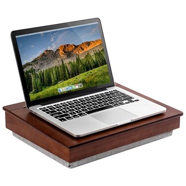 LAPGEAR Schoolhouse Lap Desk with Storage Compartments Acacia Wood Java Style No 45072