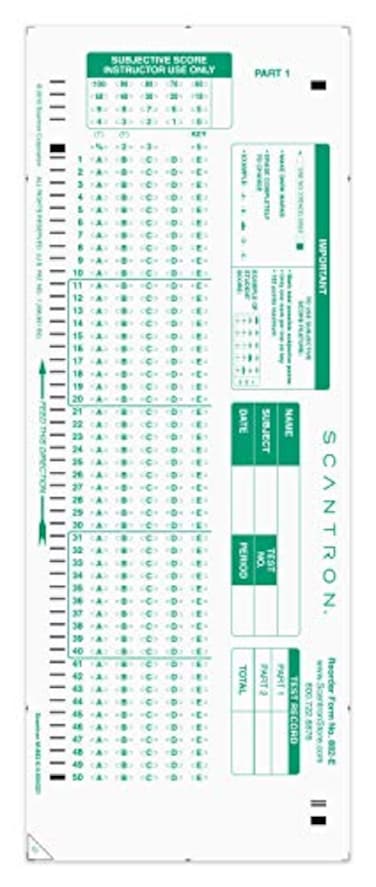 SCANTRON Official Scantron Brand 882E Answer Sheet 50 Pack