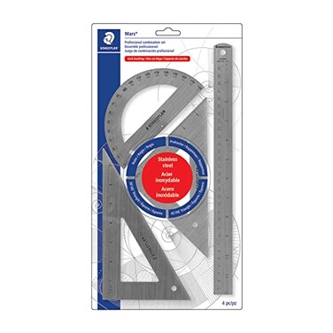 STAEDTLER Stainless Steel Math Set With 12in Ruler 2 Triangle Set Squares 4590 3060 6in Protractor Precision Drawing Drafting