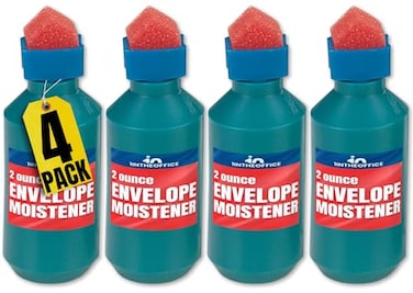 1InTheOffice Envelope Moistener Envelope Sealer Bottle Wedge Sponge Tipped Squeeze Bottle Spill Proof 4 Pack