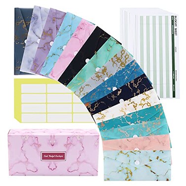 Lpraer 15 Pack Cash Envelope for Budgeting Budget Envelope for Cash System Money Envelope With Budget Sheet Sticker Box for Saving Marble