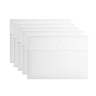 VANRA Poly File Folder Pockets File Jacket Plastic Envelope Flat Document Letter Organizer with Snap Button Closure A4 Letter Size Pack of 5 White