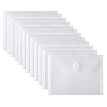 NO BRANDED PLESIU Tatane 12 Packs Clear Plastic Small Envelope with Hook Loop Closure 5 x 7 Ploy Envelope for ReceipeCheck