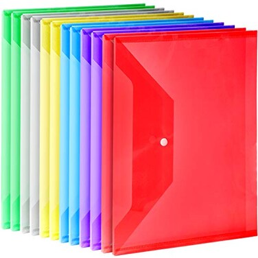 LEOBRO Plastic File Folders 12 PCS A4 Plastic Envelopes with Snap Closure Folders for Document Reusable File Bags Document Holder for School Office