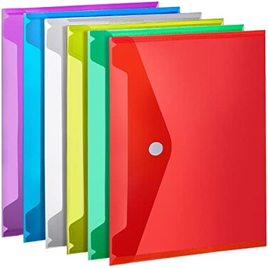 LEOBRO Plastic File Folders for Documents 6 PCS Plastic Envelopes Reusable Clear File Folders File Bags Document Holder A4 Size
