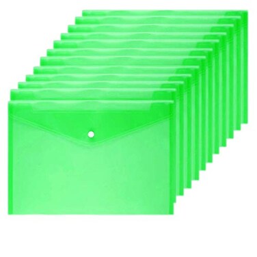 Wiekyze Poly Envelope 12 Pcs Document Envelopes with Snap Button Quality Clear Document Folder for A4 Size Green