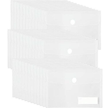 Anseal Plastic Envelope Clear Poly Envelope with Pocket 36 Pack A5 Size File Bags Document Pouch Organizer with Hoop Loop Closure Office School Suppliers Reusable and Waterproof