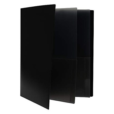 JAM PAPER Heavy Duty Plastic Multi Pocket Folders 6 Pocket Organizer Black 2Pack