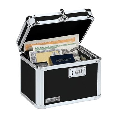 Vaultz Secure Security Lock Boxes Safe Combination Lock Box Storage for Documents Valuables Medicine Money 988 x 775 x 7 Inch BlackChrome