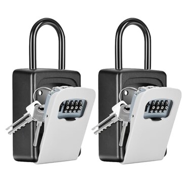 Fayleeko Portable Key Lock Box Upgrade Clearly Visible Numbers Lock Box Wall Mounted for House Key 5 Key Capacity Weatherproof Resettable Code 2 Pack Gray