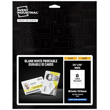 Avery Durable ID Cards Laser Printable on Both Sides Blank White 80 Total 2125 x 3375 61610