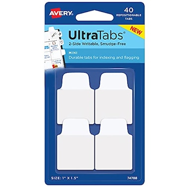 Avery Mini Ultra Tabs 1 x 15 2Side Writable White 40 Repositionable Tabs 74788