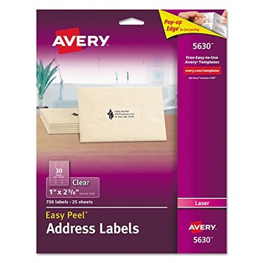 Avery Matte Clear Easy Peel Mailing Labels w Sure Feed Technology Laser Printers 1 x 263 Clear 30Sheet 25 SheetsBox