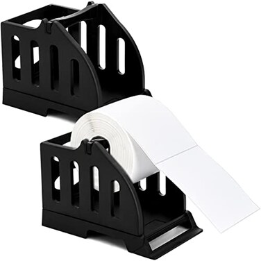 DEAYOU 2 Pack Label Roll Holder Thermal Label Holder for Rolls and FanFold Labels Desktop Label Printer Accessory Plastic Shipping Label Stand Bracket for Stack Thermal Bar Code Sticker Office