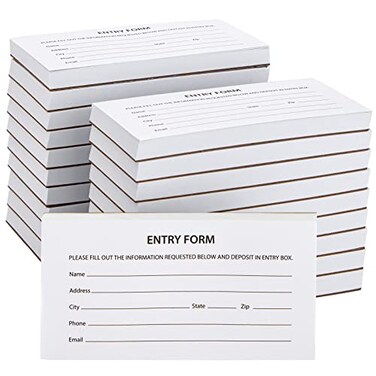 Juvale Raffle Ticket Sheets Designated Field Entry Forms Versatile for Drawing Entry Slips Door Prizes Fits Standard Raffle Ticket Box 525 x 275 in White Pack of 20 Pads 2000 Sheets
