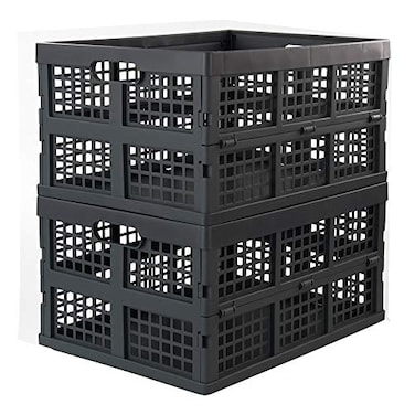 Ggbin 34 Liter Folding Plastic Containers Grey Plastic Crate 2 Packs