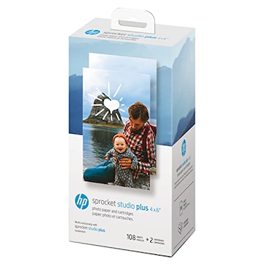 HP Sprocket Studio Plus 4 x 6 Photo Paper and Cartridges Includes 108 Sheets and 2 Cartridges Compatible only with HP Sprocket Studio Plus printer