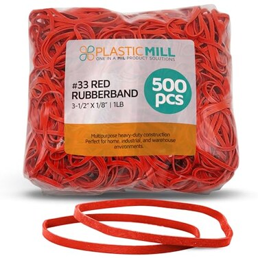 PlasticMill Rubber Bands 33 Size Red Rubberbands 1LB500 Count