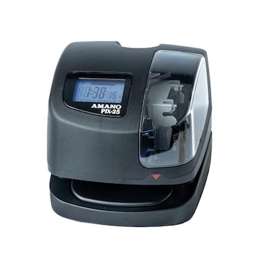 Amano PIX25 Automatic Date Time Stamp Machine Digital Document Stamper for Office WWVB Atomic Signal Synchronization Electronic Employee Clock Made in USA