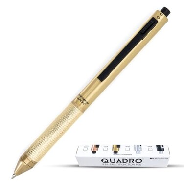 Monteverde USA Quadro 4in1 Multifunction Pen Brass Finish Three Ballpoint Refills 05mm Pencil Solid Brass Barrel with Knurled Grip Refillable Durable