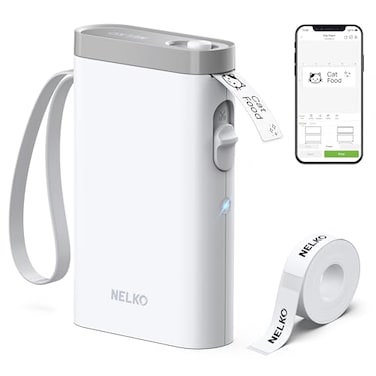 Nelko Label Maker Machine with Tape P21 Bluetooth Label Printer Wireless Mini Label Makers with Multiple Templates for School Office Home White