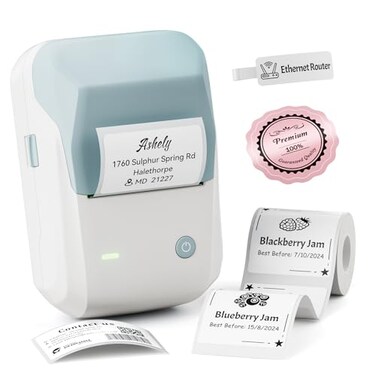 NIIMBOT Label Maker Machine with Tape B1 Bluetooth Label Printer 2 Inch Large Waterproof Label Inkless Thermal Label Maker for Kids School Items Classroom Teacher Light Blue