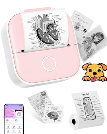 Ponek Mini Sticker Printer T02 Mini Printer Sticker Maker Sticker Maker Machine with 1 Roll Paper Bluetooth Thermal Inkness Note Machine Gift for Mothers Day Childrens Day Study Notes DIY Journal